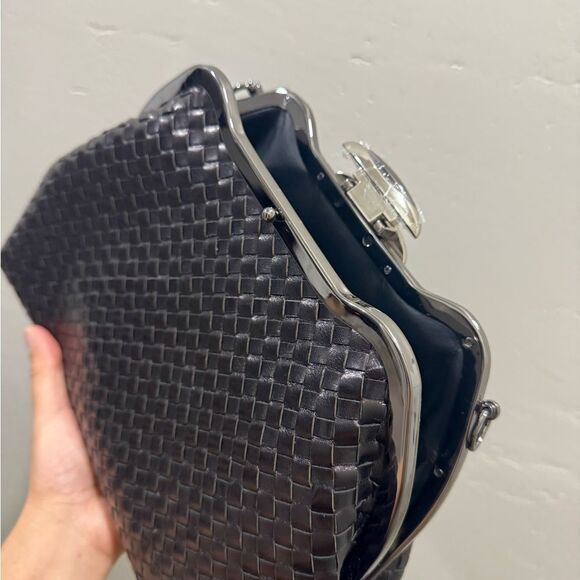 Genuine Woven Leather Handmade Custom Push Lock Metal Frame Handbag, Crossbody - Picture 13 of 16